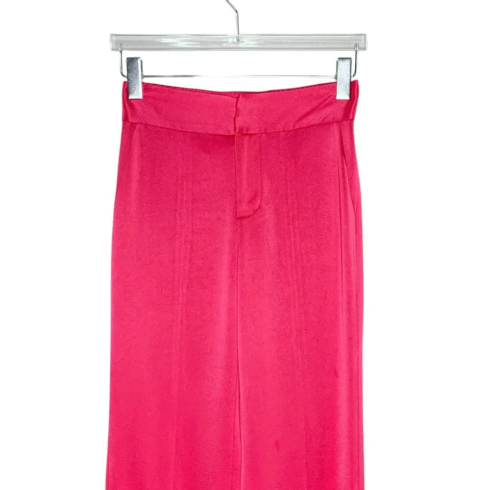 Alice + Olivia 4 Jody High Waisted Front Slit Satin Trouser Pant Wide Leg Pink - Picture 5 of 10